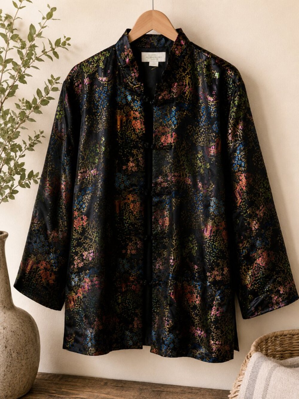 Anthropologie Black Floral Brocade Jacket Boho Luxe Medium